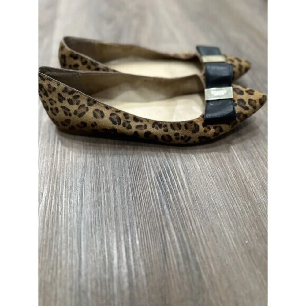 Kate Spade ‎ Calf Hair Leopard Leather Bow Flat 8 Pointed Toe Norah